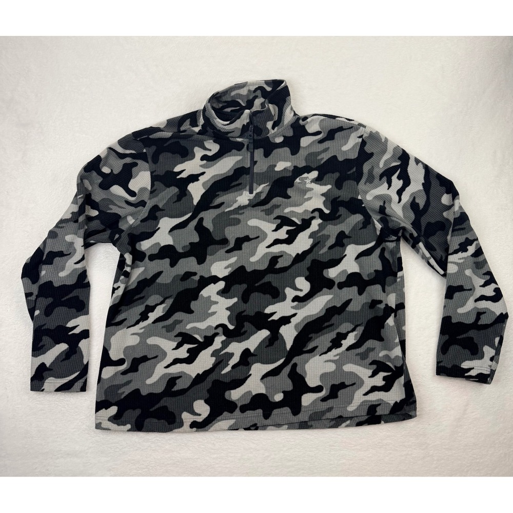 Starter Mens Gray Camo Quarter Zip Fleece Pullover Waffle Knit XL RM32Y039P
